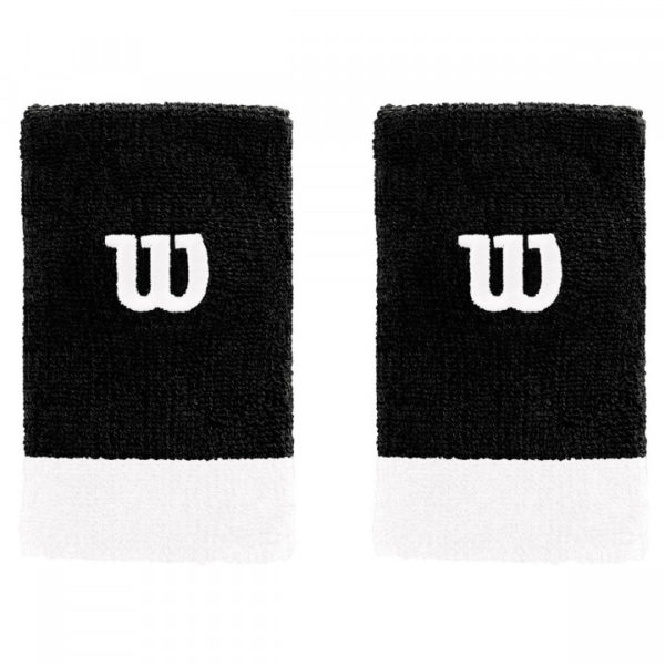 Wilson Extra Wide Tennis Wristbands x 2 (Black / White)